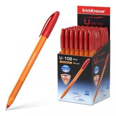 Ручка шариковая ErichKrause® U-108 Orange Stick 1.0, Ultra Glide Technology,  чернил красные (50)